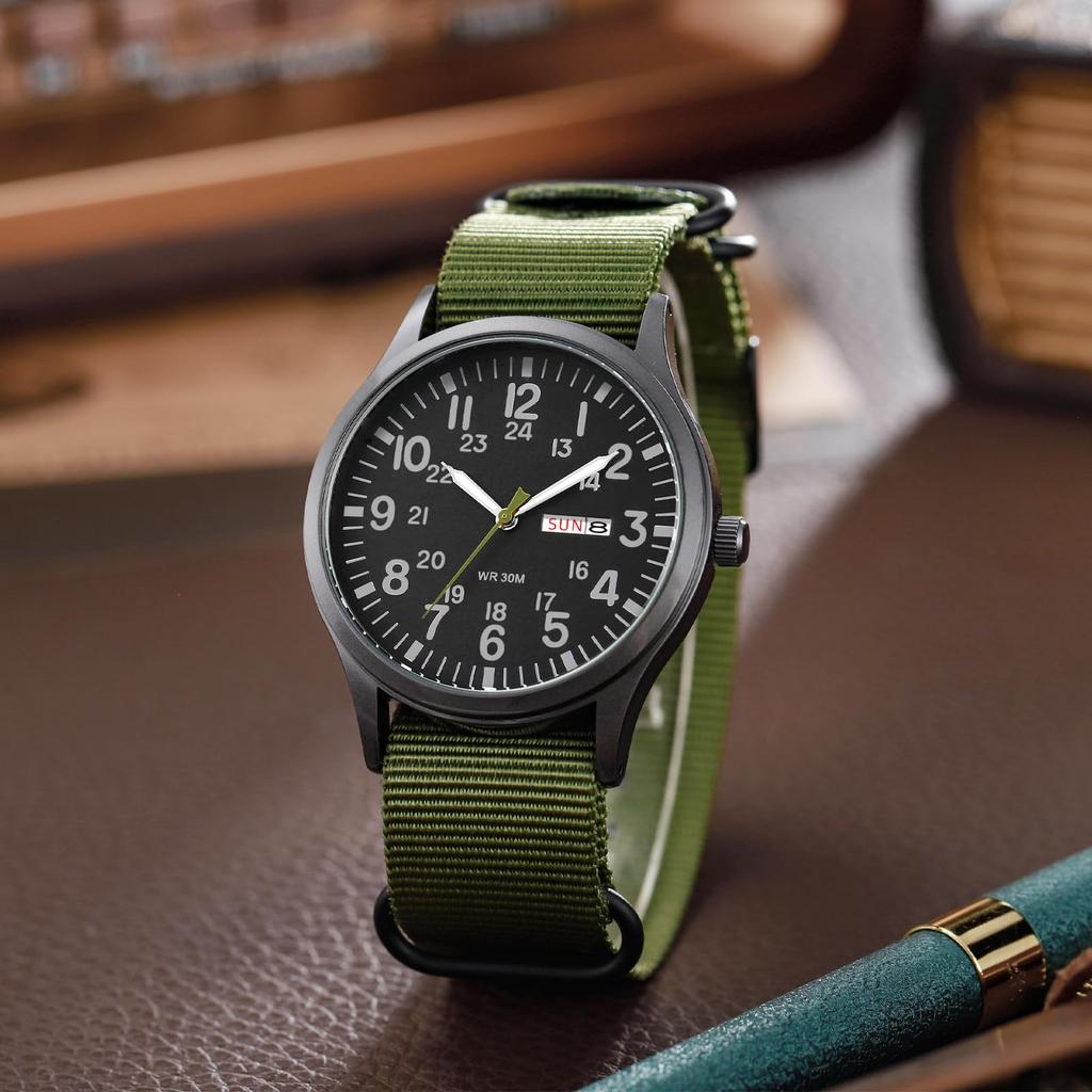 Military Watch Nylon Strap Luminous Analog Display Calendar Simple Stylish Antique Sports Watch Quartz Green Fashion Accessories Birthday Anniversary