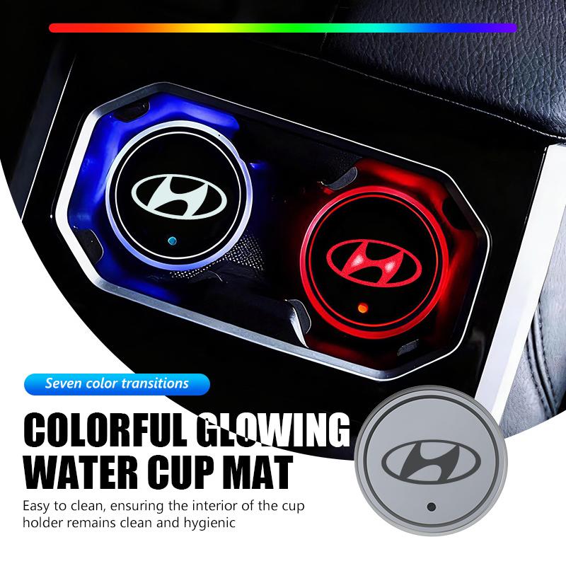 Car Cup Holder Lights Ambient Lighting Glowing Anti Slip Coaster Pad For Hyundai GDi N Line i10 Azera Genesis G70 G80 G90 Accent E1