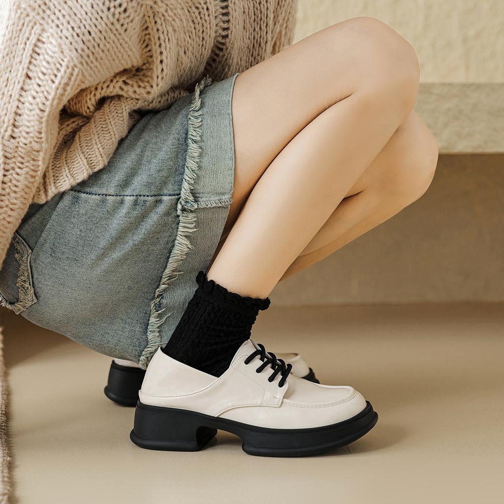 Weiwei Women's Lang 158-6 Thick-soled Small Leather Shoes Women's College Style 2025 New Autumn Lace-up Loafers Women's Soft Soles