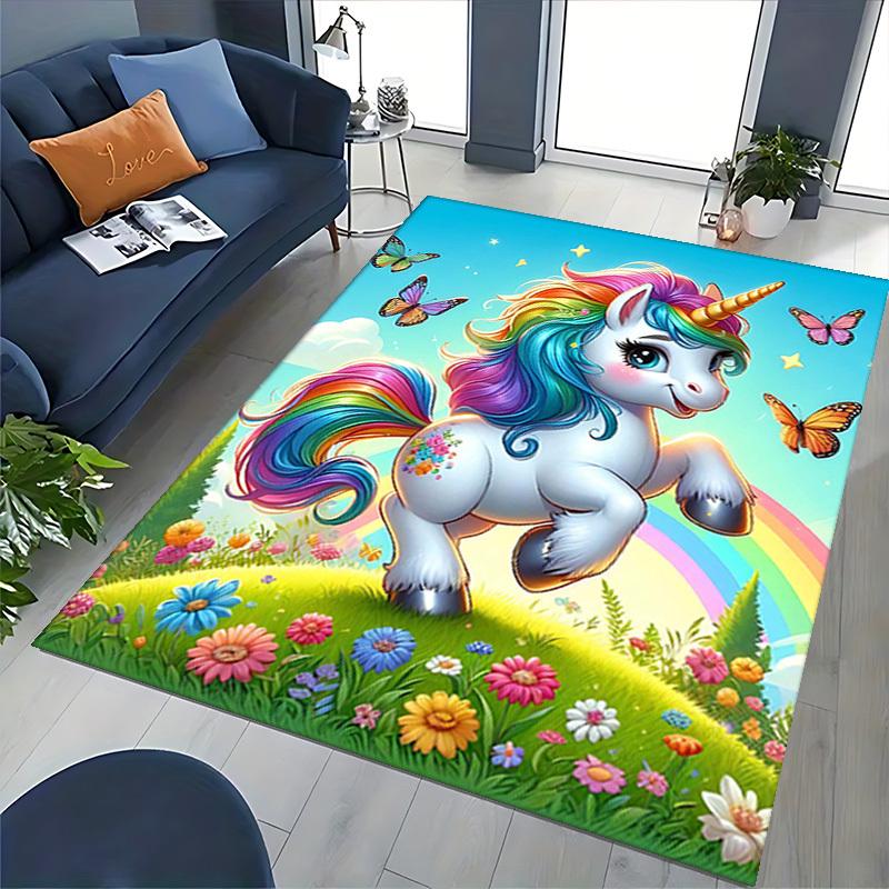1pc Rainbow Unicorn Chair Mat - Anime Cartoon Design, Non-Slip Carpet for Office Chairs, Festive Gift, Suitable for Home Decor, Living Room, Bedroom,