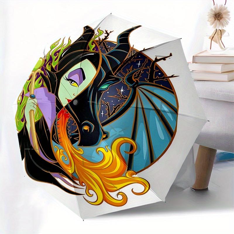 Disney Maleficent, Sorceress Automatic Open/Close Fashion umbrella - Cute Umbrella with Cute Design, Portable 3-Fold Compact Umbrella for Me