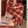 Красный клетчатый шарф из имитации кашемира, женская мода, осенне-зимний теплый шарф с бахромой, легкий осенне-зимний плед-накидка для повседневной носки