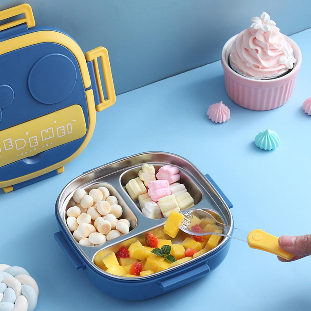 Lunch Box With Fork Compartment Reusable Leakproof Stainless Steel Bento Box for Adults Kids School Office
