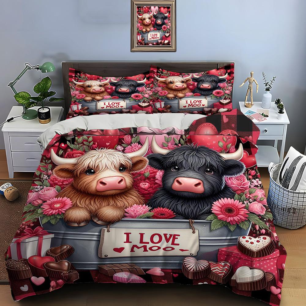 Милый принт шотландской высокогорной коровы, комплект постельного белья, пододеяльник 1, 2 наволочки, комплект постельного белья для взрослых и детей, роскошный