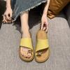 New One-pedal Toe Slippers Women's Summer Wear Metal Buckle Versatile Flat Bottom One-word Cool Slippers