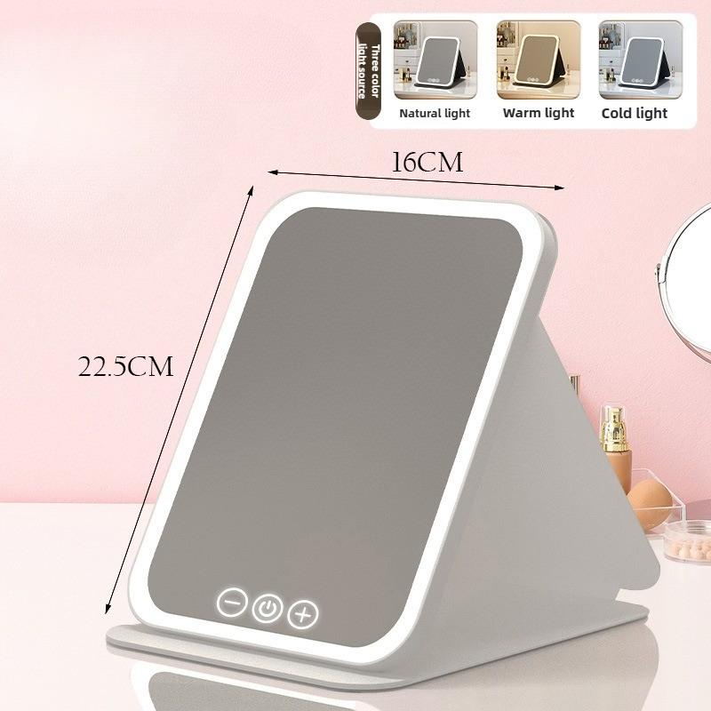 3Colors Foldable HD Makeup Mirror Intelligent Touch Control Adjustable Light LED Cosmetic Mirror Type-c Charging for Girls&Women