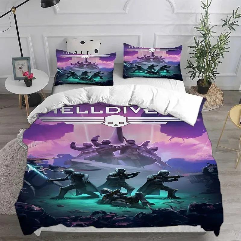 3D Helldivers 2 Bedding Collections Comforter Quilt Bed Cover Duvet Cover Pillow Case 2 3 Pieces Collections Boys Adult Size Home Use Textiles
