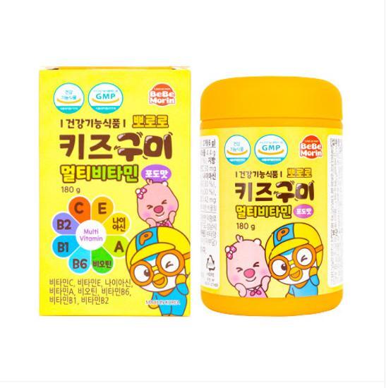Pororo Kids жевательные мультивитамины со вкусом винограда 180г (30-дневный запас), Корейская здоровая пища
