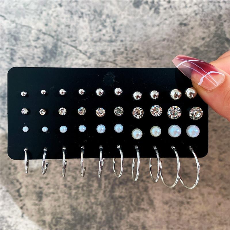 Korean Women Earrings 12 Pair/Set Beige White Pearl Simple Fashion Earrings Wedding Jewelry For Gift Valentine's Day Gift