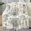 1pc Cozy Throw Blanket Featuring a Vintage French Horn Patent Design Ideal for Musicians Music Enthusiasts And Home Decoration. A
