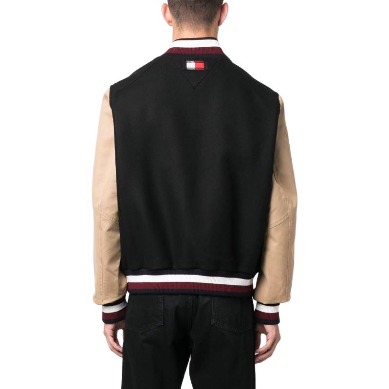 Tommy Hilfiger Loose Fit Letter Embroidery Single-Breasted Long Sleeve Baseball Jacket Men jackets Black MW0MW31165-BDS