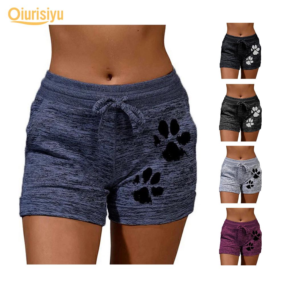 Женские спортивные шорты с высокой талией и принтом кошачьих когтей на шнуровке