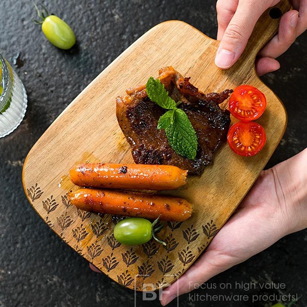 Acacia Wood Board, Wooden Cooked Food Board with Handle, Paddle, Cheese Board, Service Board for Kitchen Meat, Pizza, Cheese