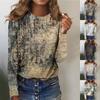 Women's Fashion Casual Long Sleeve Print Round Neck Pullover Top Blouse