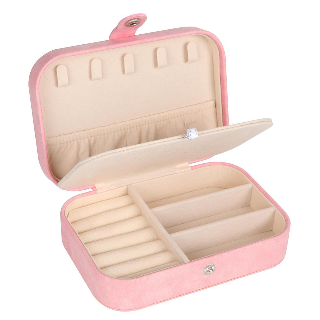 Hatori Travel Jewelry Box, PU Leather Small Jewelry Organizer for Women Girls, Double Layer Portable Mini Travel Case Display Storage Holder Boxes