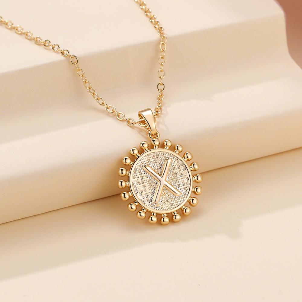 Ожерелье с инициалами для женщин, 1 шт., золотого цвета, круглая подвеска с буквами, цепочка, ожерелье, колье, ювелирные изделия с алфавитом