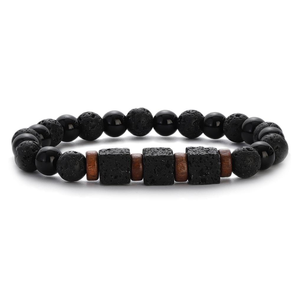 Black Matte Onyx with Cube Lava Bracelet Yoga Balance Energy Stretch Bracelet Men Women Natural Gemstone Healing Jewelry