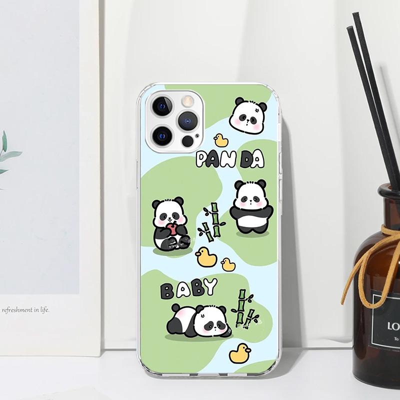 Cartoon Cute Panda Bear Phone Case For Iphone 17 Air 16 15 Plus 16E 14 Pro Max 13 Mini 12 11 7 8 SE Fundas Soft Back Cover 17 Ai