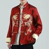 Men Tang Suit Top Chinese Style Stand Collar Red Single-breasted Printed Festive Long Sleeve Satin Smooth Elderly People
