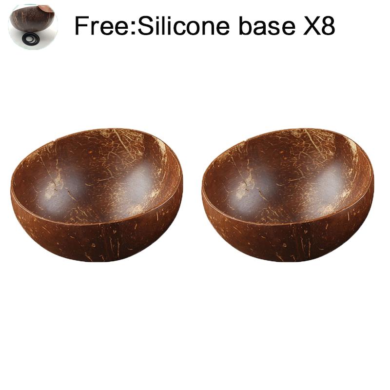 Набор кокосовых мисок Натуральная ручная работа Посуда из кокосовой скорлупы Деревянная ложка Десерт Фруктовый салат Для смешивания Рис Рамен Деревянная бамбуковая миска