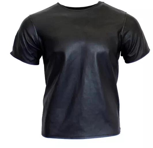 Men Genuine Lambskin Leather T-shirt Handmade Stylish Motorcycle Biker Festive Casual Wear