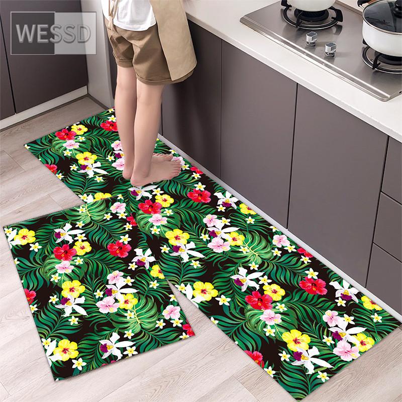 Retro Floral Rug For Kitchen Floor Chinese Style Flower Carpet Runner Home 40x60cm 40x120cm 2 Pieces Laundry Mats Absorbent Non-slip Chair Mat