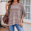 Off-Shoulder Fringe Shawl Women's Autumn Color-Block Striped Cape Coat