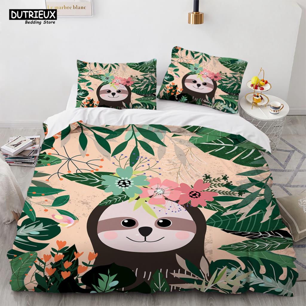Lovely Cartoon Sloth Bedding Set Light Green Bedclothes Single Double Queen Twin Full Size Duvet Cover Set Kids Child Bed Linen