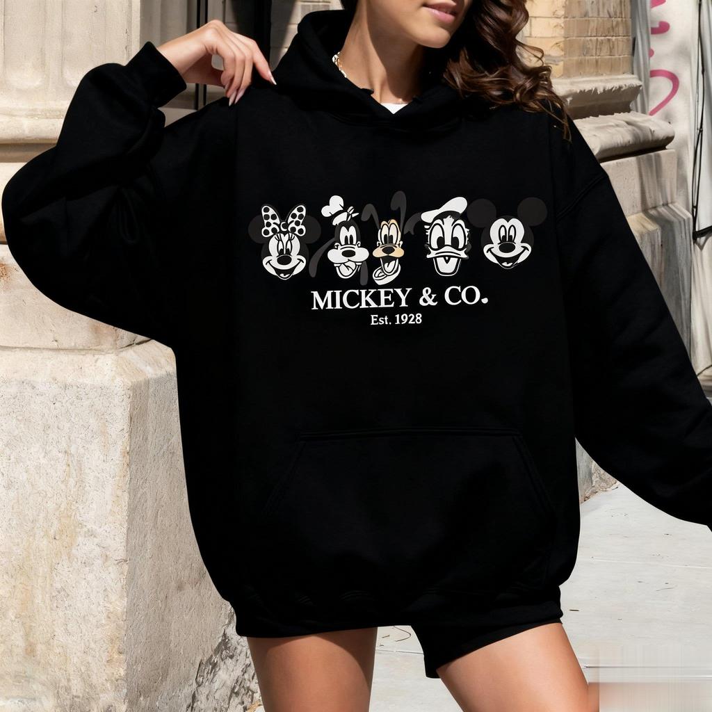 Унисекс Худи оверсайз с принтом Микки Мауса Disney для мужчин и женщин, уличная одежда, свободная повседневная толстовка, куртка, осенне-зимняя мода