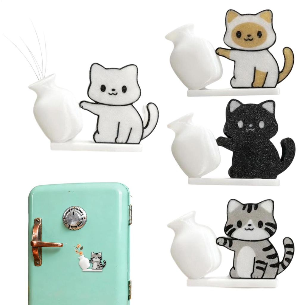 4Pcs Acrylic Cat Pushing Vase Refrigerator Magnets Fridge Magnet Cat Whisker Collection Memorial Box Home Kitchen Decor For Gift