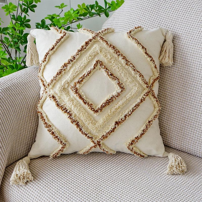 45X45Cm Single Pillowcase Without Pillow Core Bohemian Tufted Tassel Pillowcase Diamond Cushion Cover Nordic Rectangular Sofa Waist Pillow