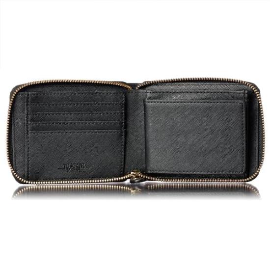 CHRISTIAN BELETT Montalcino Bifold Made with Italian Tuscan Cowhide Crocodile Round Design Men's Wallet, Leather, Embossed, (Nero Black)