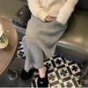 High Waist Women's Autumn Winter Thickened Knitted Wool Slim-Fitting Non-Slit Straight Pencil Long Midi Skirt