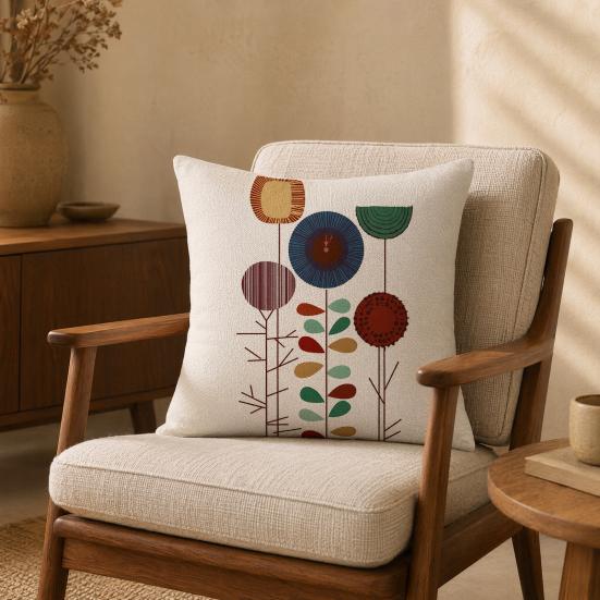 Hand Drawn Abstract Pillowcase, Single-Sided Print Cushion Cover, with Solid Back Decorative Throw Pillow, for Sofa Bed Chair Home Decor