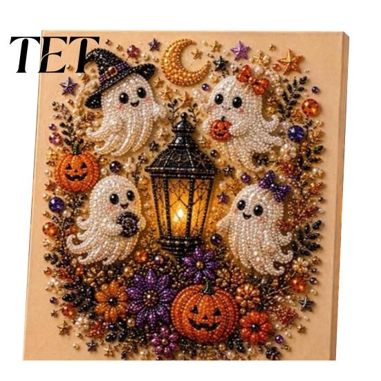 Unique Halloween Party Giveaways Faux Pearl Painting Kit, Cute Ghost 3D Art DIY Easy for Craft Enthusiasts Kit Adults, Christmas Home Festive