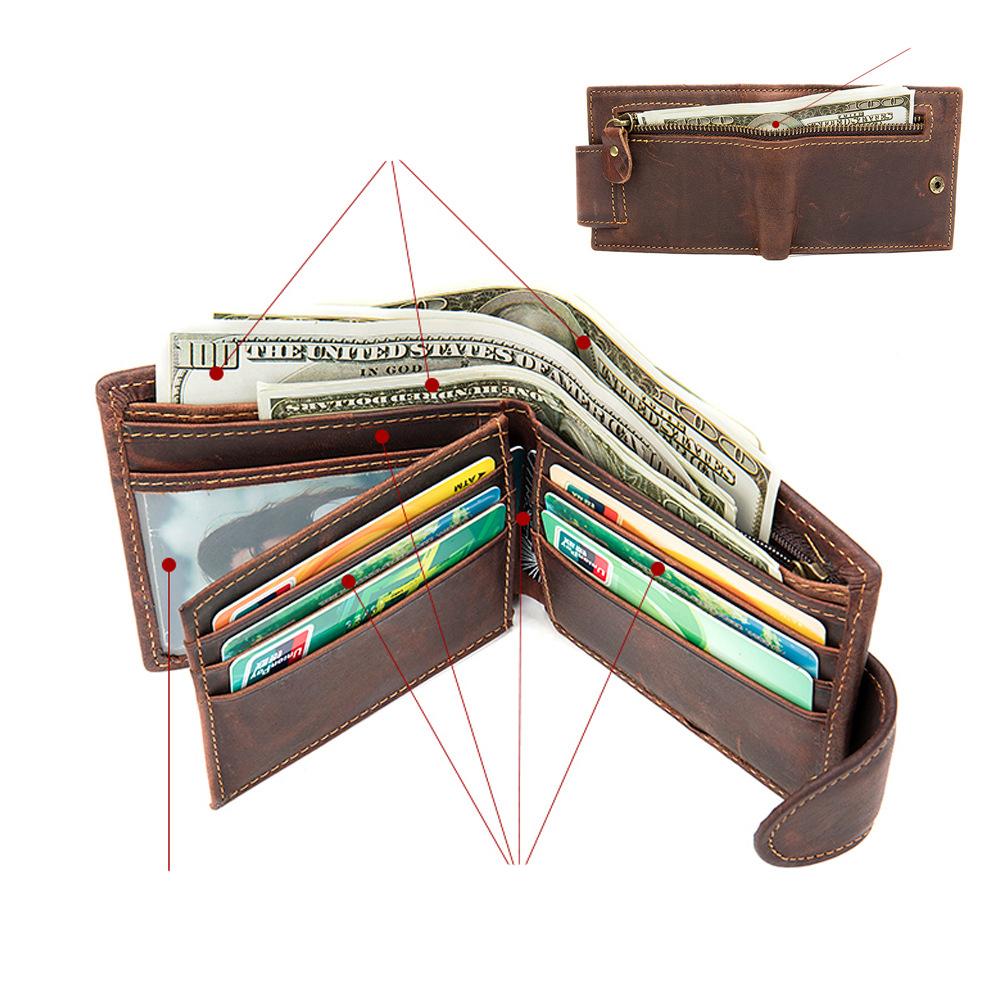 MVA Мужской кошелек из натуральной кожи - короткий двойной кошелек для монет в винтажном стиле с несколькими отделениями для карт 7042