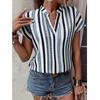 Striped V-neck Batleeved Shirt European and American Spring and Summer Stripe V-neck Batwing Sleeve Shirt Top