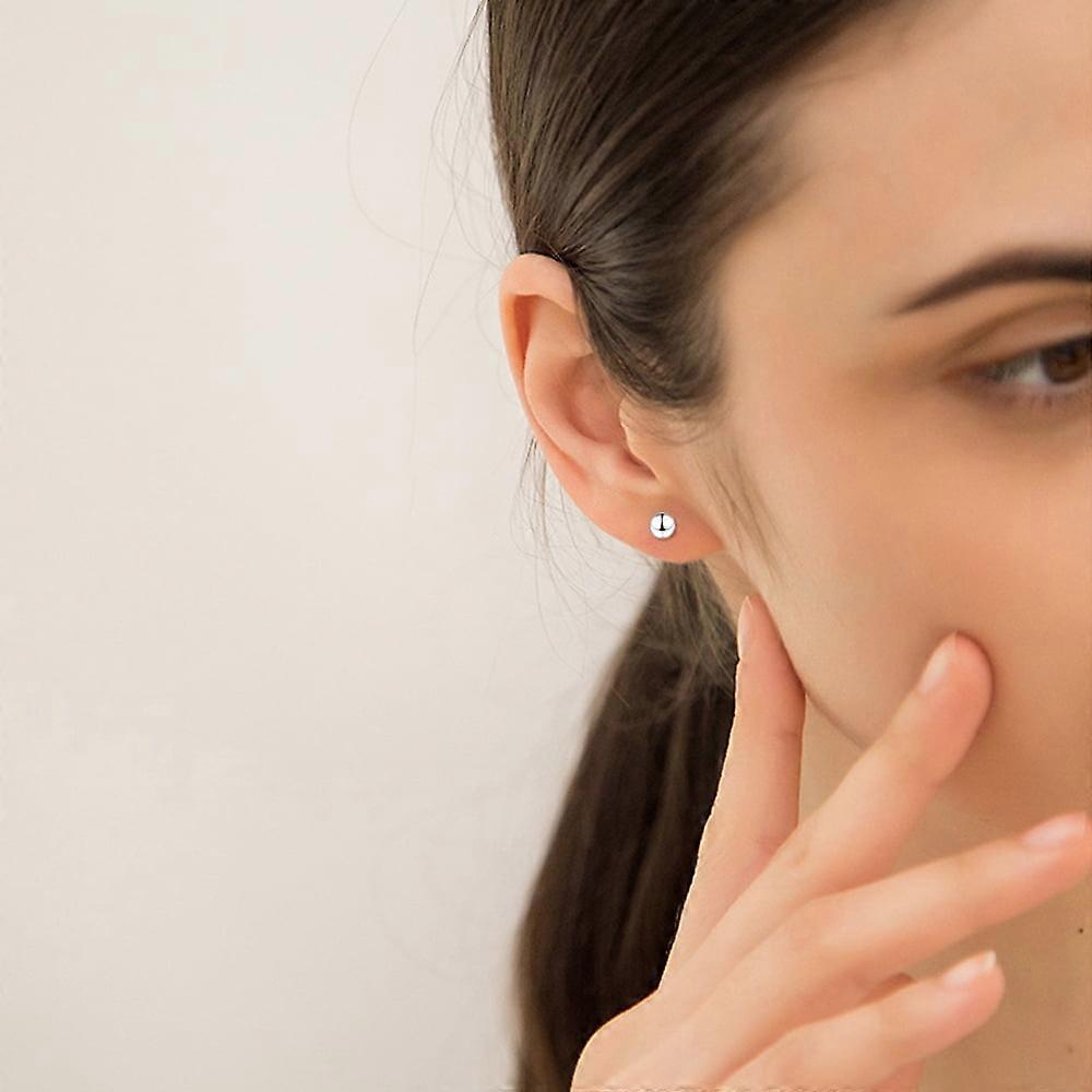 18K White Gold Plated Sterling Silver Ball Stud Earrings 8mm, Simple Polished Ball Studs Hypoallergenic Jewelry