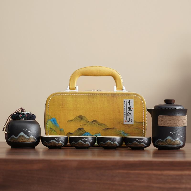New Chinese Lingxue Kuaike Cup Set Souvenir Gift Coarse Pottery Qingshan Flying Bird Company Gifts to Customers