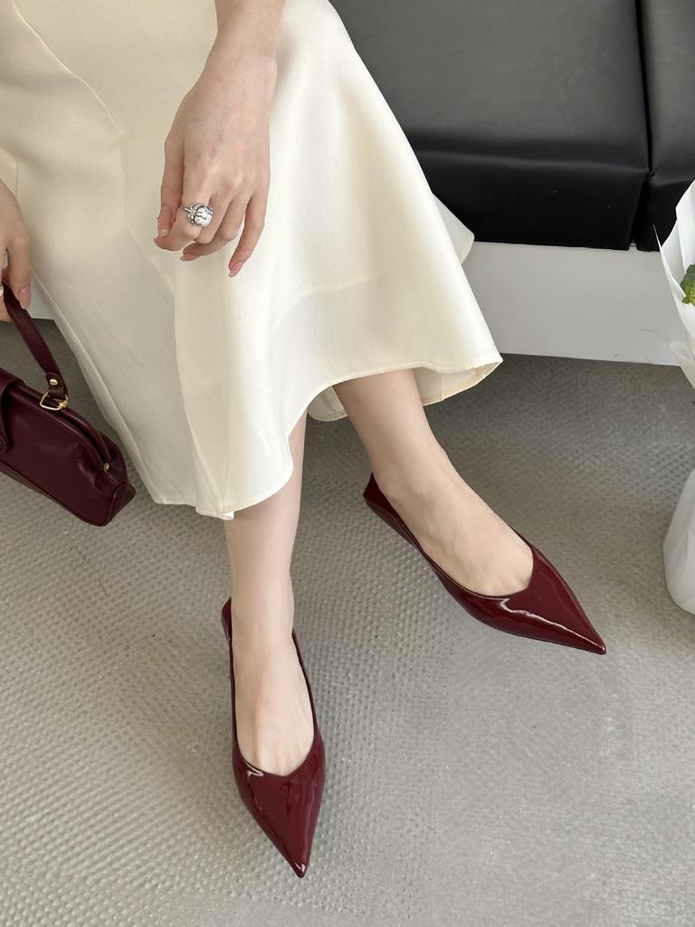 Chengdu Style Retro Single Shoes Women's Versatile Thin Heels High Heels Wear Versatile Professional Style Solid Color Light Board Women's Shoes Paten