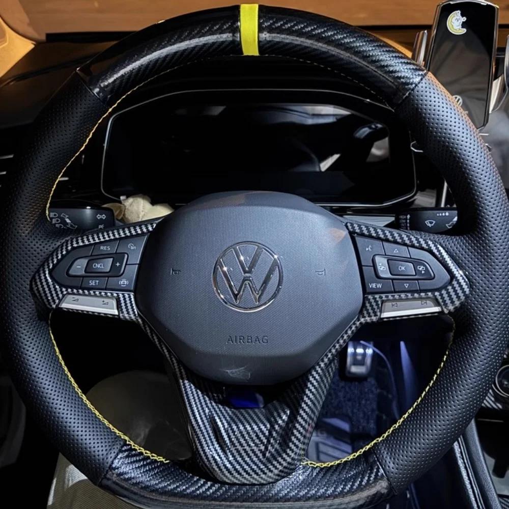 DIY Car Steering Wheel Cover Carbon Fiber Leather For Volkswagen VW Atlas Golf 8 Mk8 Jetta Passat B9 Tiguan Sharan Car Interior