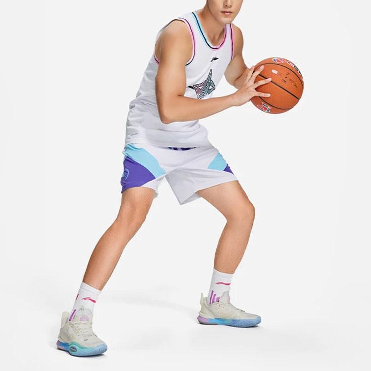 Li-Ning Баскетбольные шорты Wade Series с цветным принтом и буквами, мужские шорты белого цвета AAPS109-12