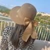 Hollow Out Straw Weaving Beach Hat Portable Bow Fisherman Cap Basin Cap Foldable Bucket Hat Travel