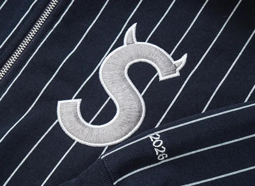 Supreme Devil S Logo Zip Up Hooded Sweatshirt "Stripe"