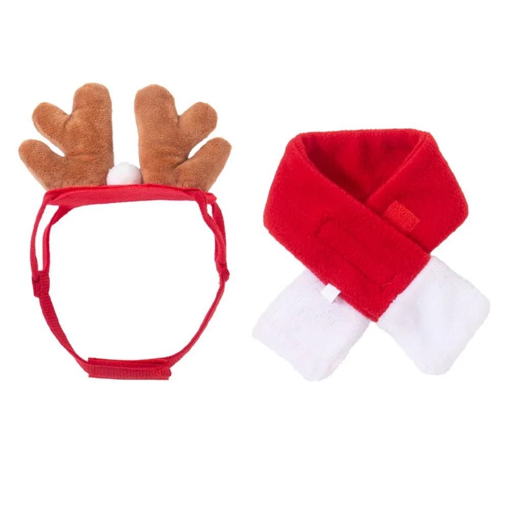 Christmas Pet Hat Cute Antlers Saliva Towel for Dog Cat Dress Up Supplies Lovely Design Autumn and Winter Clothes Pet Accessory