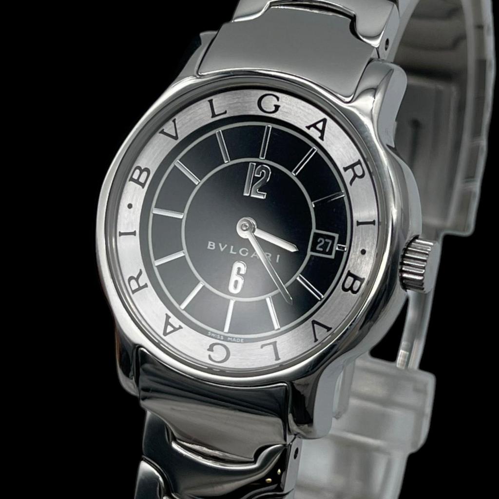 Used Working item BVLGARI Solotempo ST29S Quartz QZ Date 2-hand SS Ladies Watch Black Dial Silver Box Included