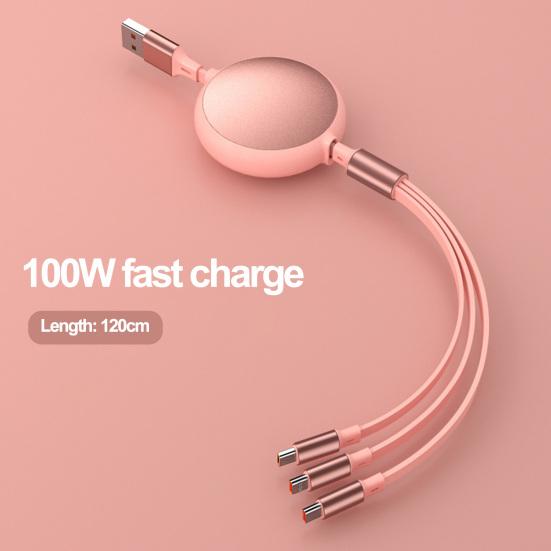 Кабель для передачи данных, 100 Вт, алюминиевый корпус, сверхбыстрая зарядка 3-в-1, растягивающийся кабель с низким энергопотреблением, кабель типа C/Micro USB/8-контактный