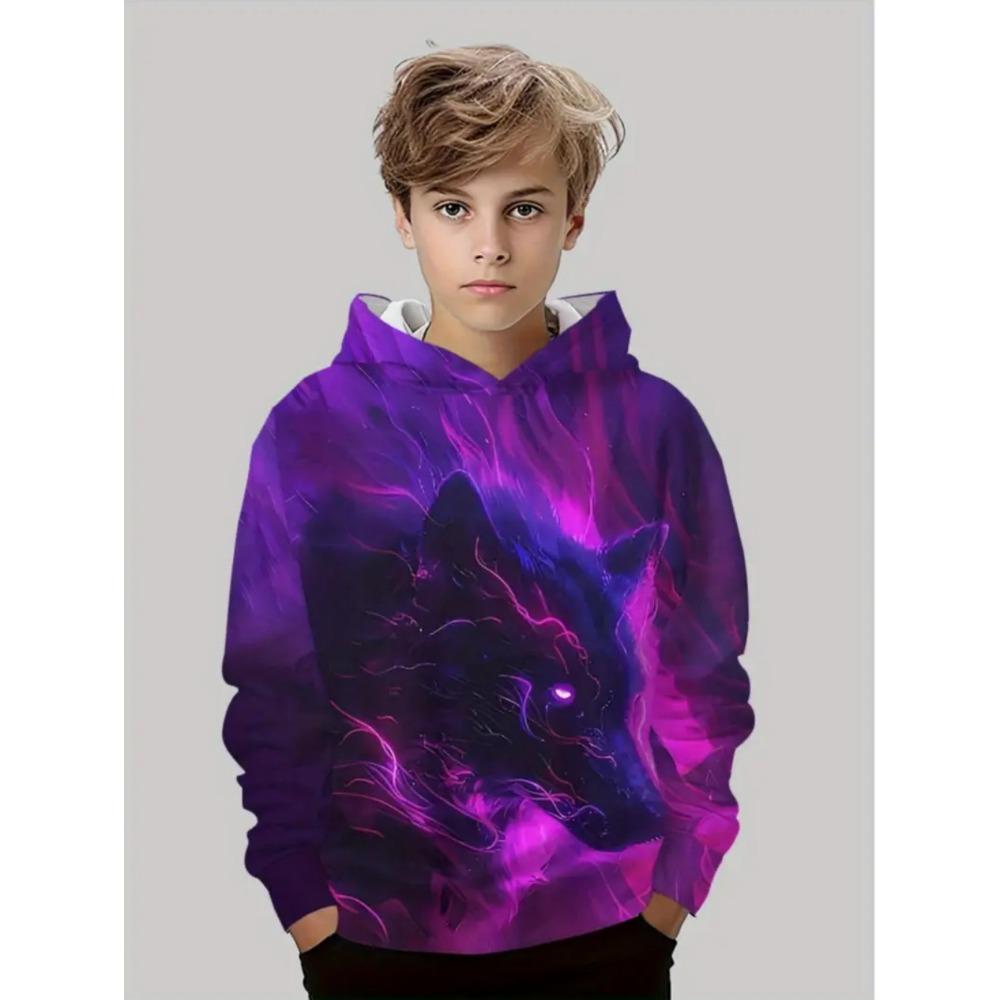 Детская толстовка с капюшоном 'Дети-волки' Крутой принт 3D Животные Топ Осенняя мода Пуловер Длинные рукава Толстовка Удобная детская одежда
