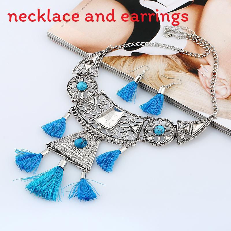 Ethnic Style Simulation Gemstone Decoration Women Necklace With Tassel Design For Travel And Gift Use