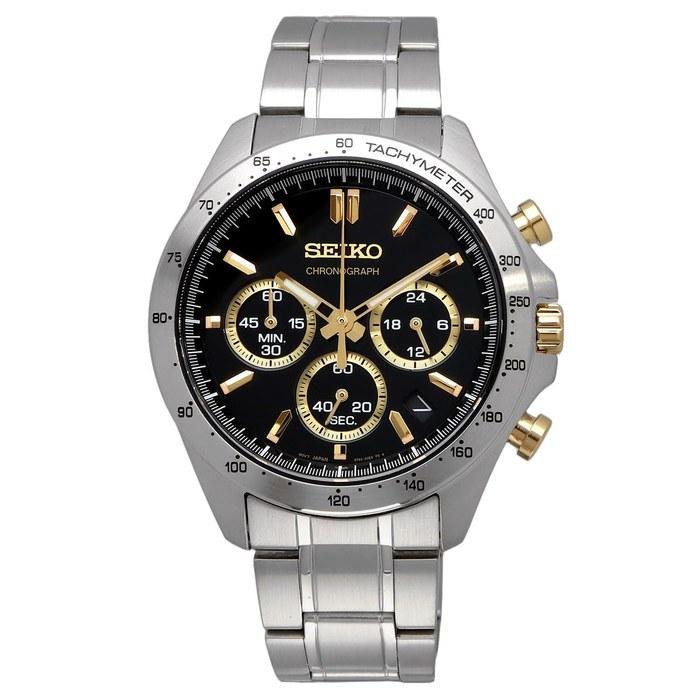 Мужские кварцевые часы Seiko с хронографом SBTR015 Черные и золотые